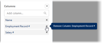 Screenshot showing employment record column selected for removal